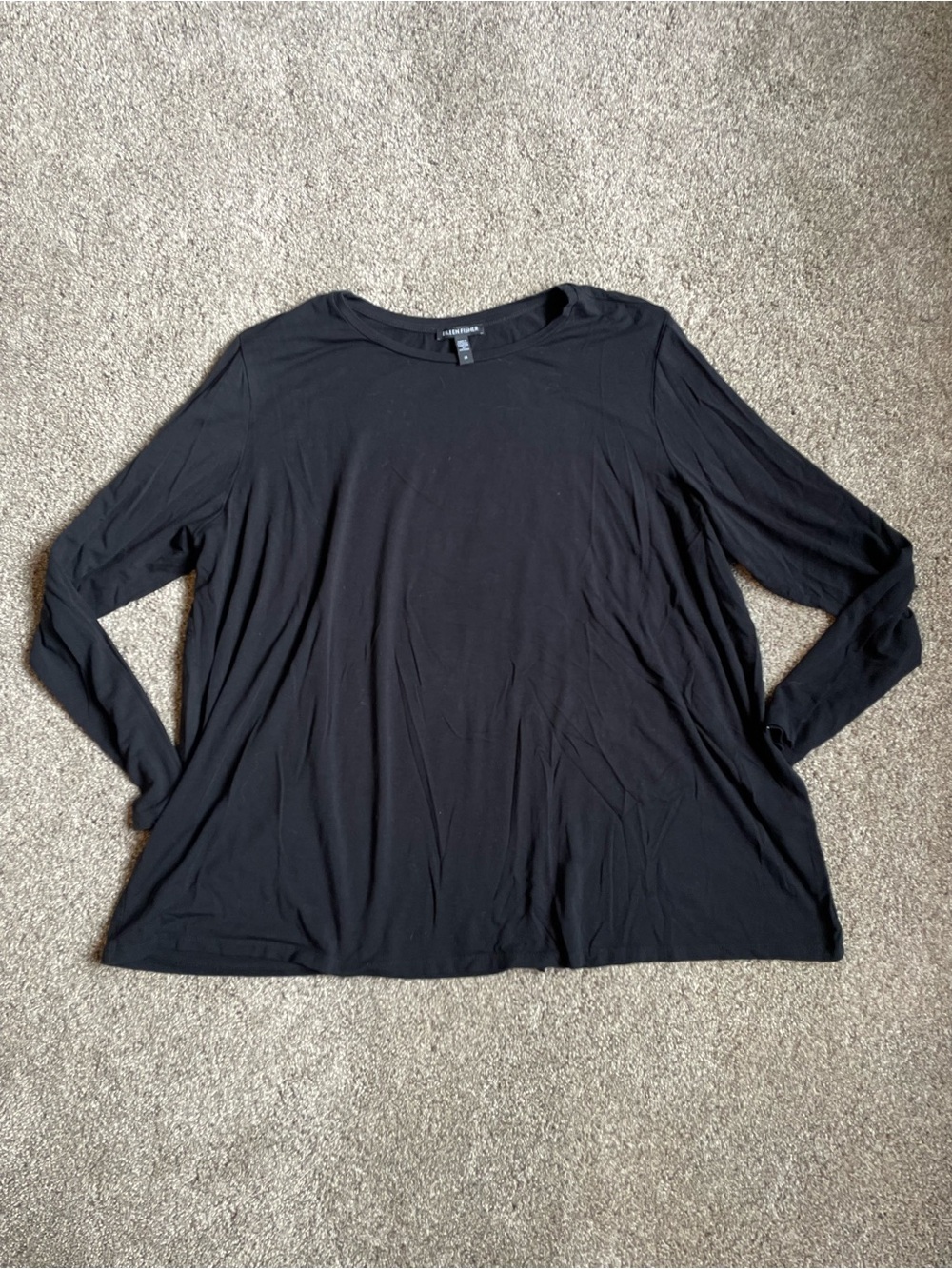 Eileen Fisher Black Fine Jersey Crew Neck Long Sleeve Top 2X